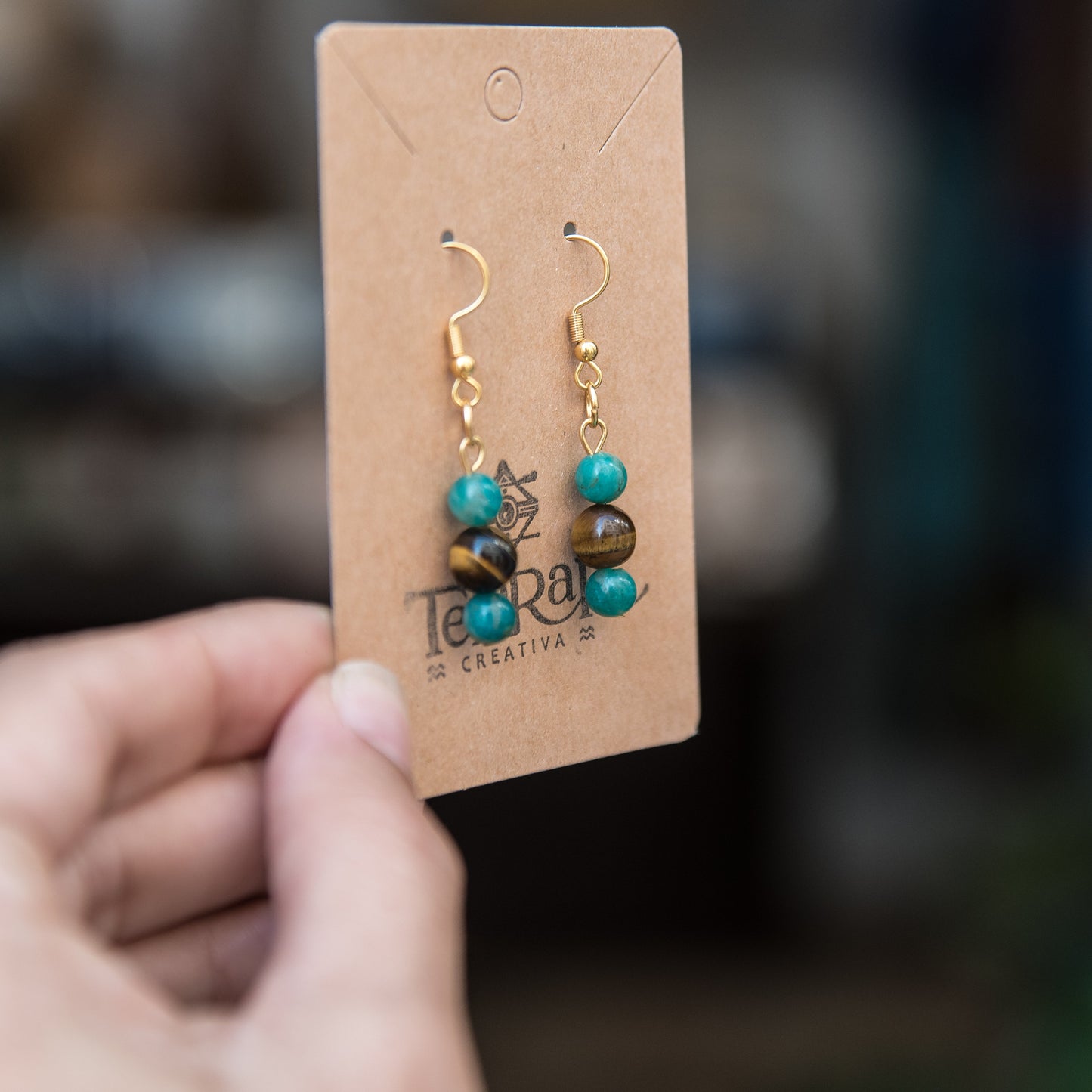 Pendientes con Ojo de tigre y Amazonitas