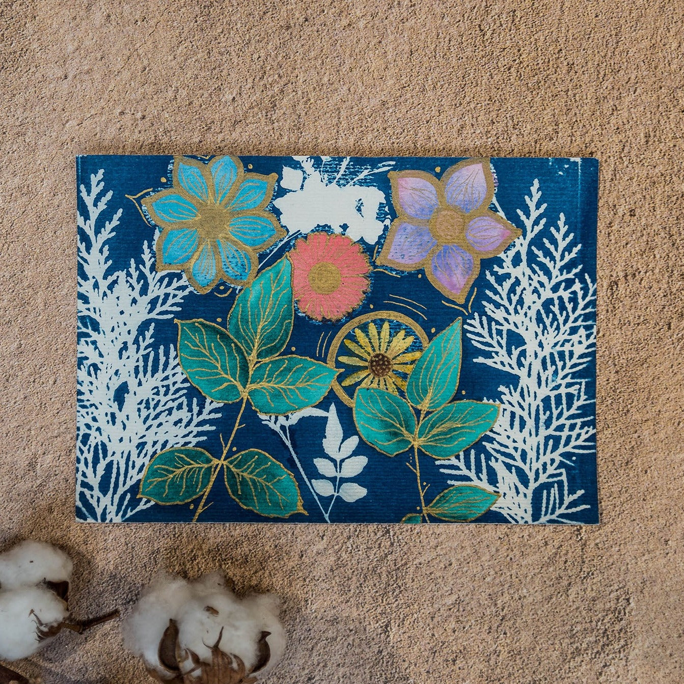 Flores en acuarela y Cianotipia