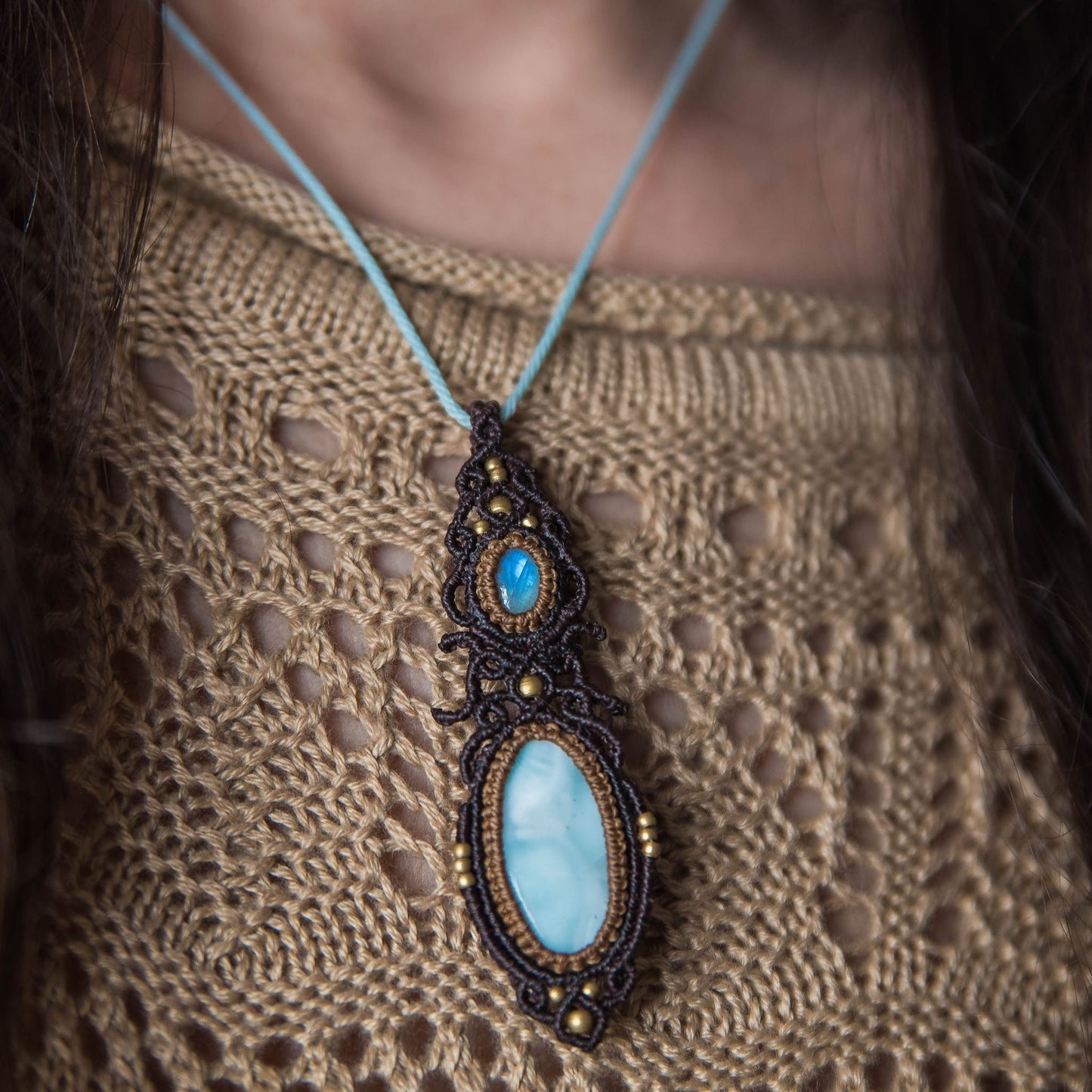Colgante con Larimar y Piedra Lunar