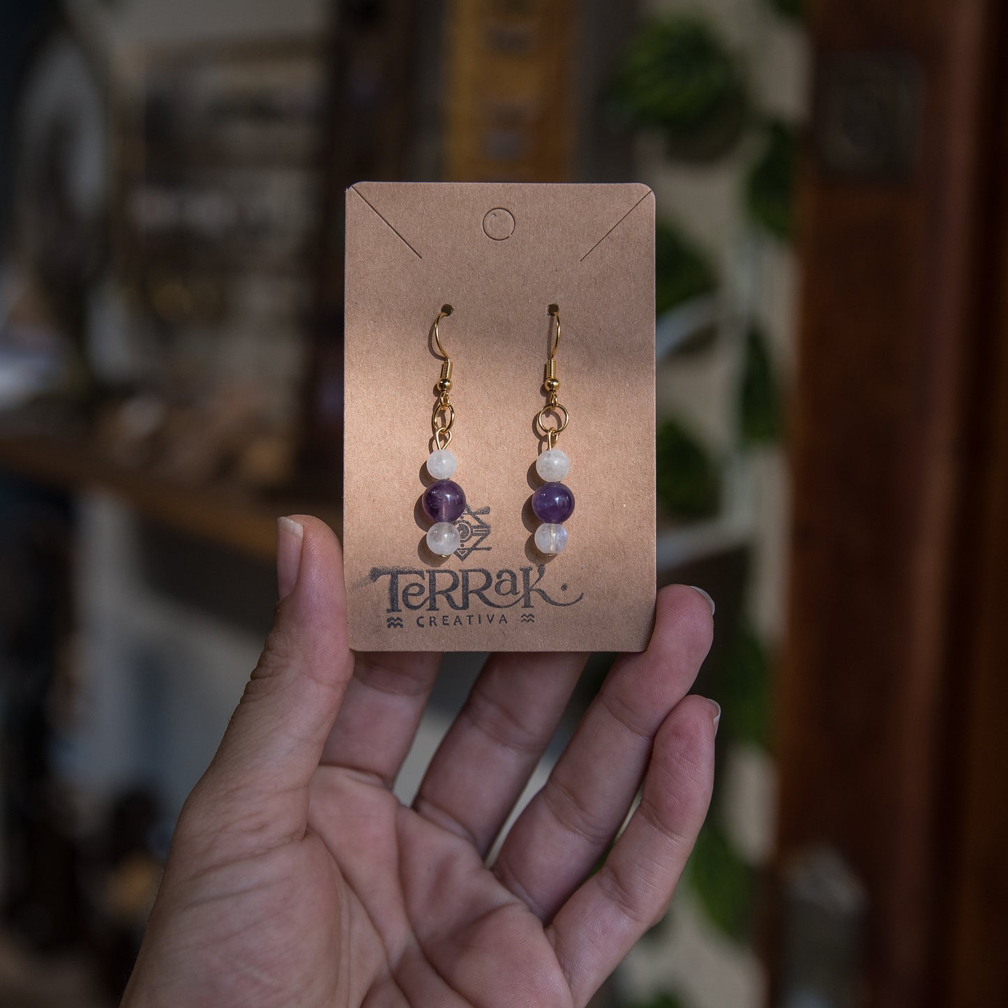 Pendientes con Amatista y Piedras Lunares