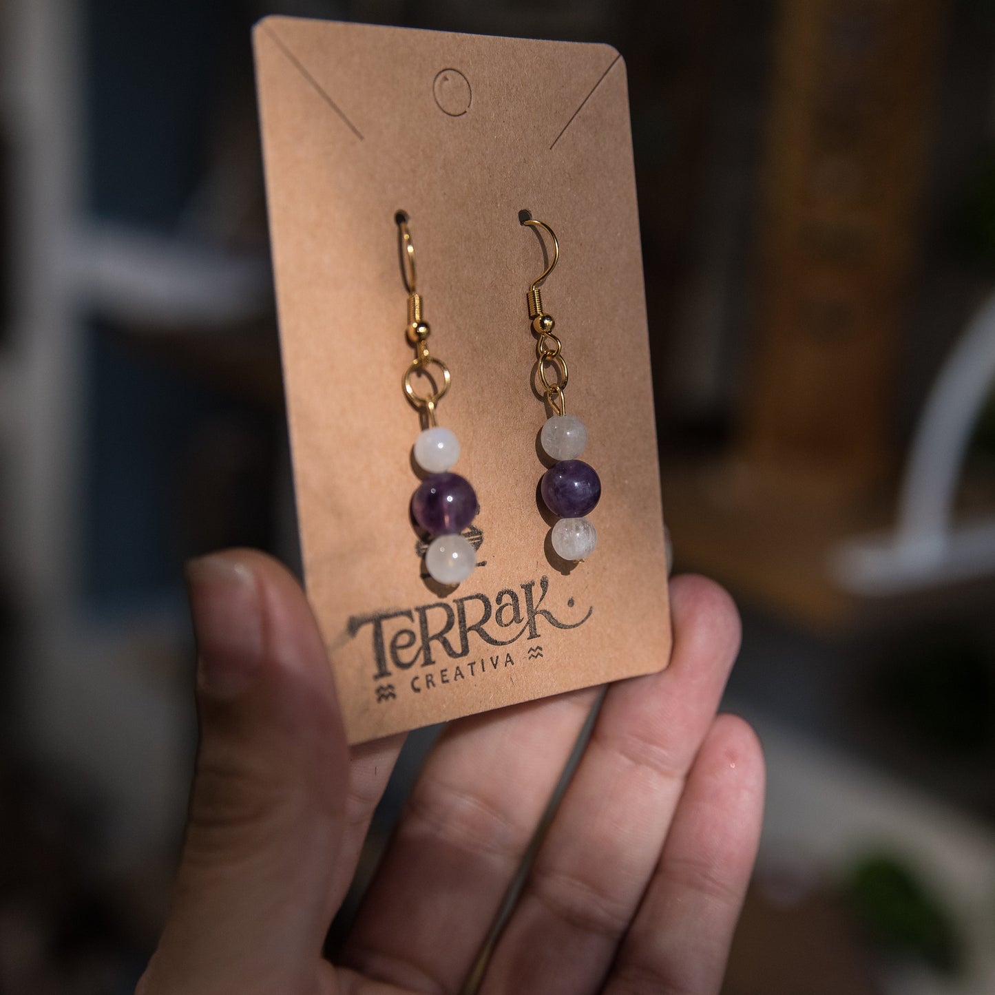 Pendientes con Amatista y Piedras Lunares