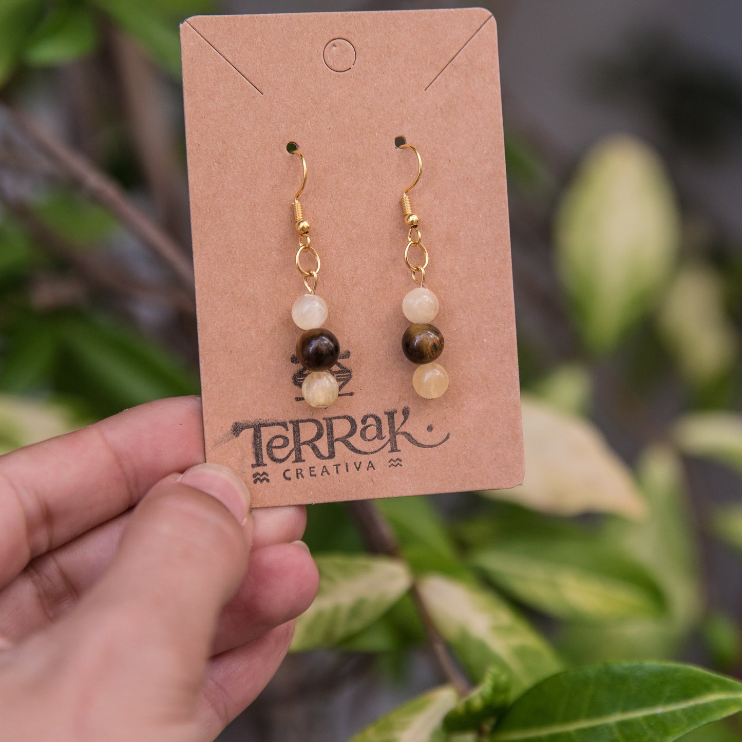 Pendientes con Ojo de tigre y Calcita Amarilla
