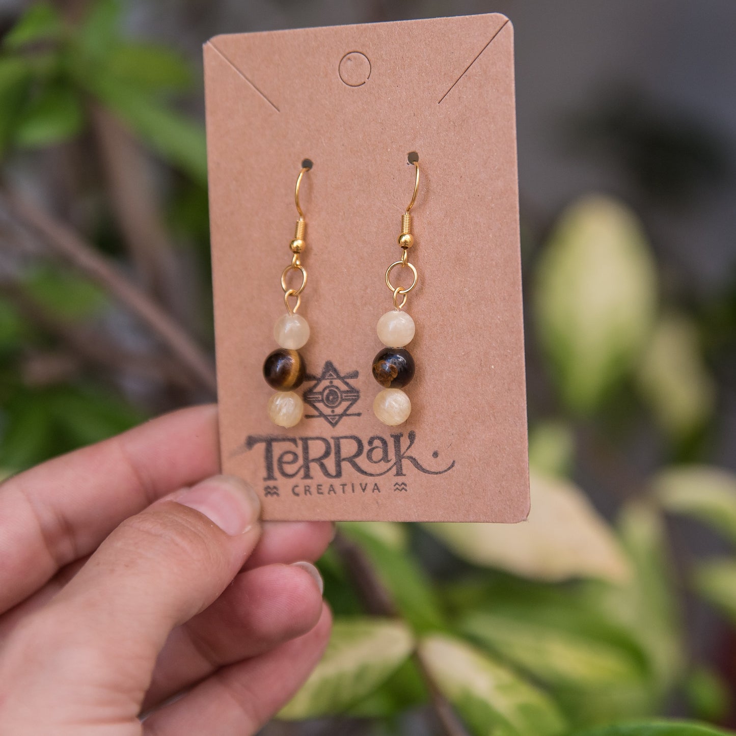 Pendientes con Ojo de tigre y Calcita Amarilla