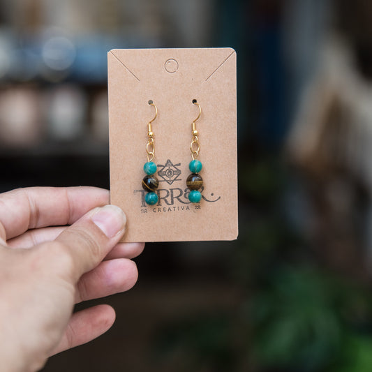 Pendientes con Ojo de tigre y Amazonitas