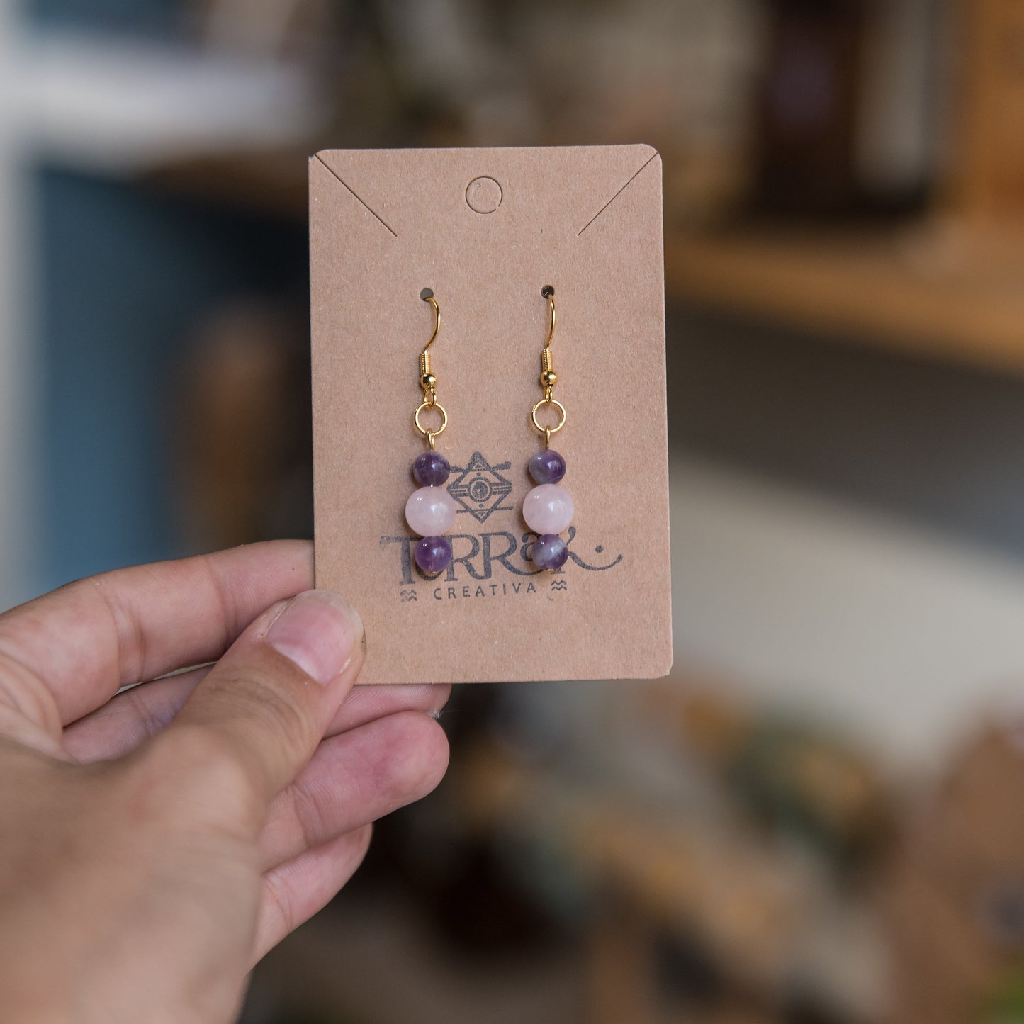 Pendientes con cuarzo rosa y Amatistas