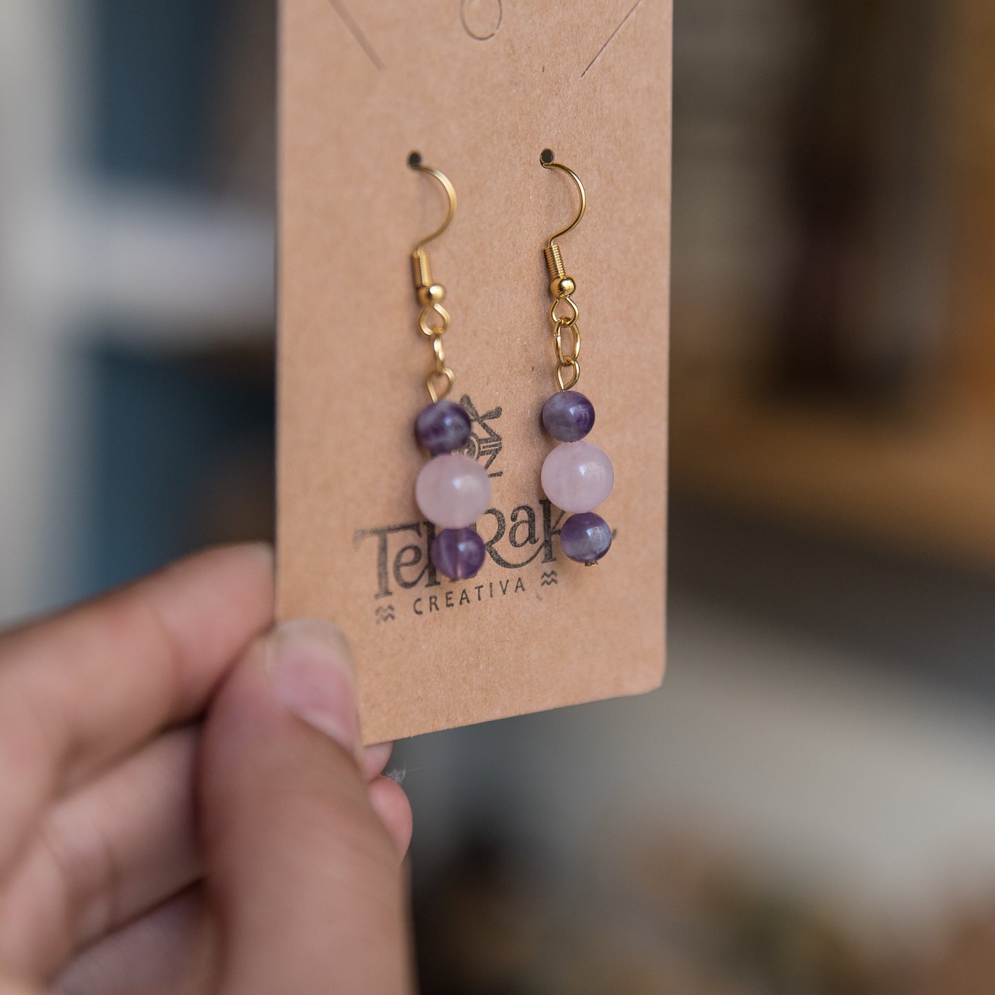 Pendientes con cuarzo rosa y Amatistas