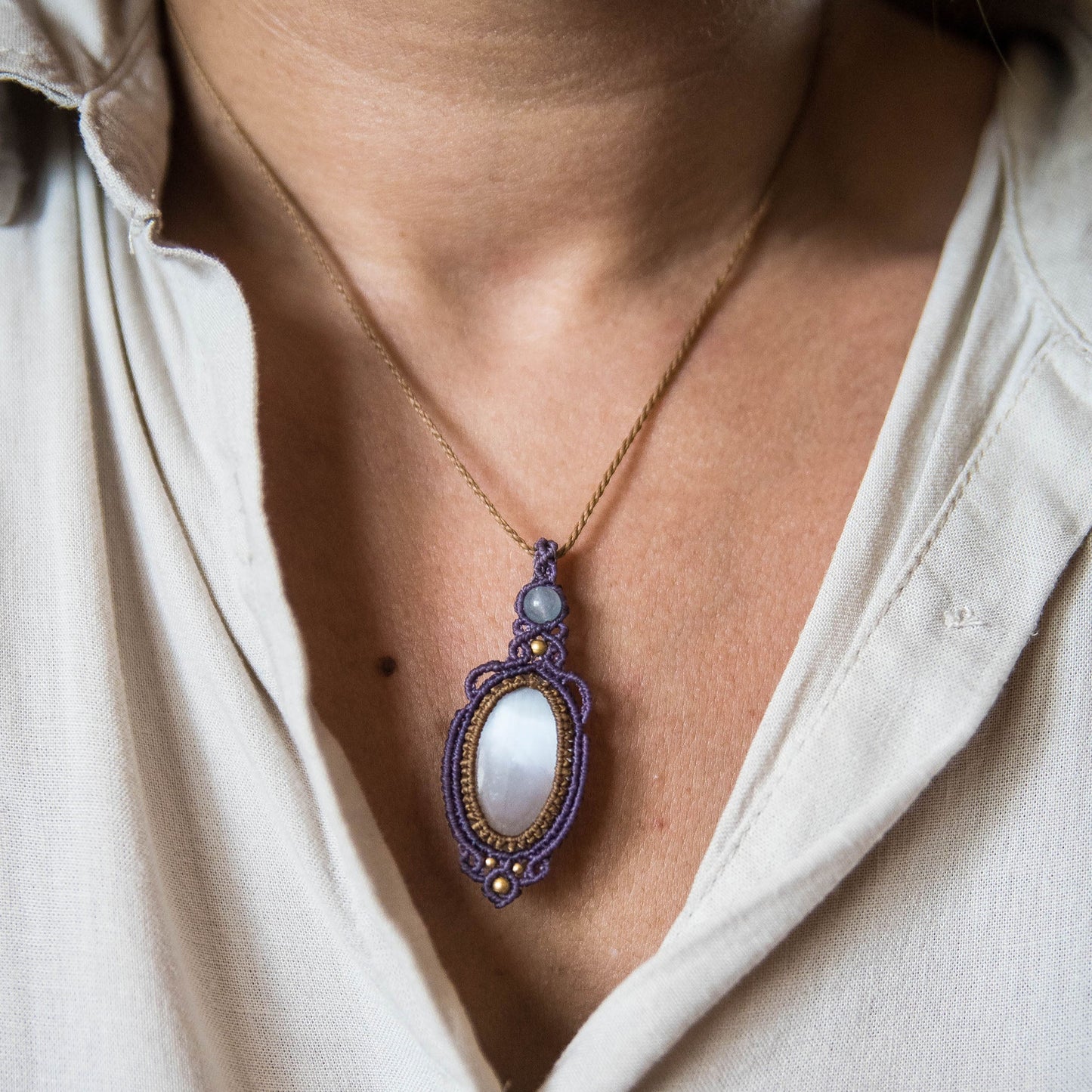 Collar Con Selenita y Aguamarina